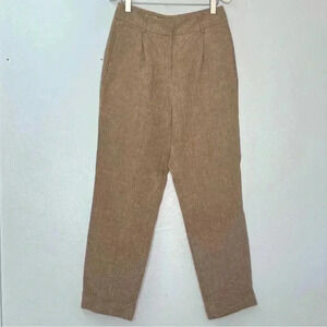 PESERICO Handmade Tailored Linen Tapered Pants Cuffed Hem front pleated Sz 10